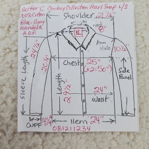 Rafter C Cowboy Collection Shirt Mens XL Pearl Snap Blue Gray Mandela AOP L/S - Picture 5 of 12